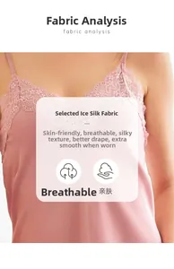 Vue détaillée du tissu en soie glacée rose et du décolleté en dentelle d'une nuisette