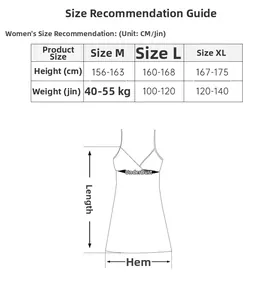 Tabella taglie per camicia da notte in seta di ghiaccio con misure per M, L e XL