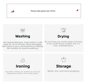 Lingerie set care guide with washing and ironing instructions on white background