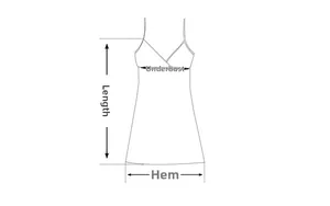Size guide for black lace sleepwear showing length, underbust, and hem measurements