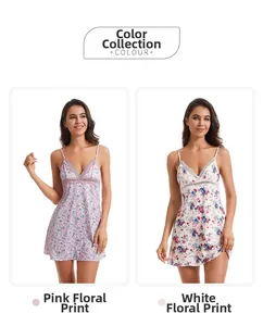 Detailed comparison of V-neck lace trim nightgowns in pink and white floral patterns