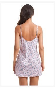 Deep U-back floral knit nightgown showing thin shoulder straps and back details