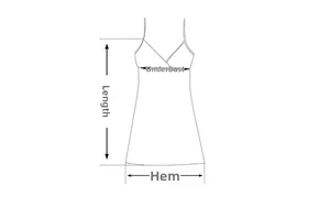 Size chart showing measurement points for length, underbust, and hem of a nightdress
