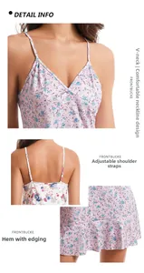 Detail view of floral cotton sleepwear with V-neckline and adjustable straps