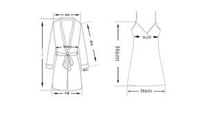 Size chart showing length, shoulder, and chest measurements for the lace sleepwear set