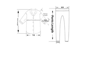 Size chart showing measurement guide for short sleeve cotton pajama set with lapel collar