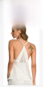 Détail d'une nuisette en satin blanc avec empiècement en dentelle délicate au dos