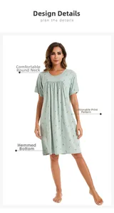 Detail of floral sleepwear showing a cozy round neckline and soft printed pattern