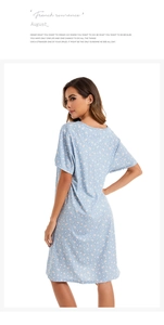 Detail of blue floral cotton nightgown with a soft texture and French romance print