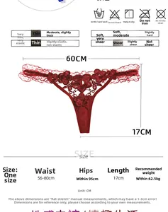 Tableau des tailles du string en dentelle rouge avec mesures et conseils de lavage