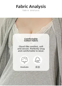 Detailed view of light grey modal cotton sleepwear featuring delicate white lace trim