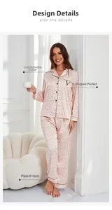 Detail of pink leopard silk pajamas showing the notched lapel and black piped pocket