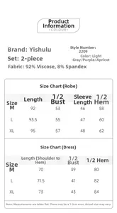 Size chart for deep V lace nightgown and robe set with detailed measurements in CM