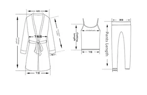 Guide des tailles montrant les points de mesure de l'ensemble pyjama 3 pièces en coton