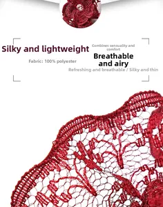 Gros plan détaillé de la broderie en dentelle rouge et du tissu en maille 100% polyester