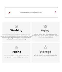 Care instructions for silk nightwear with icons for washing, drying, and ironing details