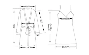 Size chart detail showing measurement guides for lace nightgown and modal robe set