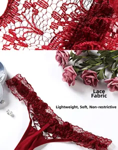 Détail du tissu en dentelle florale rouge montrant le mesh et la texture du string