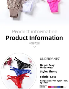 Detailed fabric composition chart for lace thongs showing 90% nylon and 10% spandex