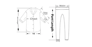 Size guide diagram for leopard pajama set showing measurement points for top and pants