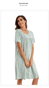 Detail of floral printed nightdress showing soft cotton fabric and pleated bust design