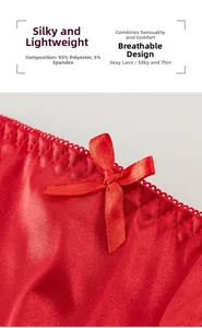 Macro detail of red silky fabric with satin bow and wavy edges, 95% polyester lace