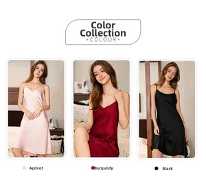 Collection de chemises de nuit en satin soyeux en coloris abricot, bordeaux et noir élégant