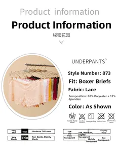 Détails du tissu en dentelle des boxers montrant 88% polyester et 12% élasthanne