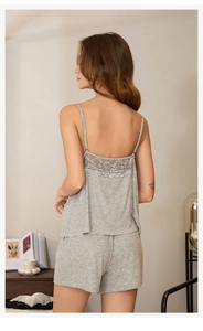 Detail of grey modal camisole with delicate lace patchwork on the back for women