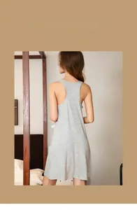 Close-up of gray racerback nightdress showing comfortable knit fabric and back slit detail