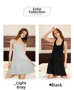 Women's sleeveless modal sleepwear in grey and black featuring a loose A-line fit design