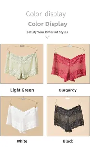 Shorty en dentelle en vert clair, rouge foncé, blanc et noir avec bordure en dentelle