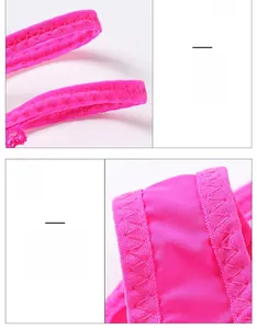 Close-up of rose pink sexy lace thong showing high-quality elastic Z-shape stitching