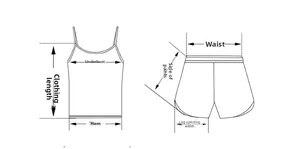 Sizing chart showing measurements for modal camisole top and matching shorts set