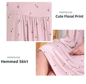 Detail of pink floral nightdress showing ruched chest design and hemmed edges