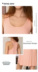 Detail view of pink ribbed nightgown showing U-neckline, racerback, and curved hem design