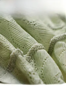 Détail macro de la dentelle vert clair respirante et du tissu en maille extensible