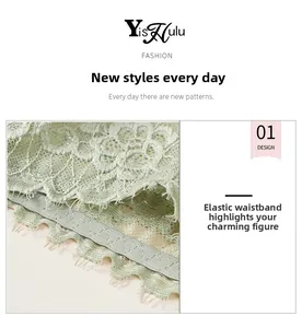Détail de la culotte en dentelle vert menthe montrant la taille élastique extensible