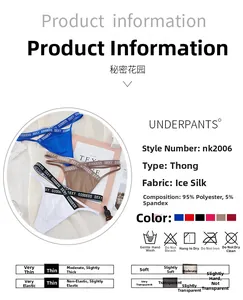 Lace thong product details showing 95% polyester fabric and sexy goddess strap