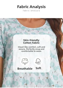 Detail of soft breathable cotton fabric with blue apple print for women's sleepwear