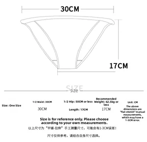 Detailed size chart for sexy lace thong with 1/2 waist and hip measurements