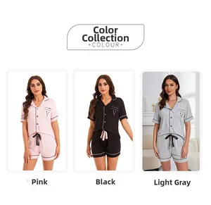 Three-color collection of modal cotton pajama sets featuring short sleeve tops and shorts