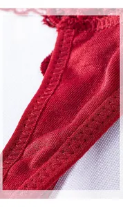 Macro shot of breathable red cotton crotch area with reinforced fine stitching details