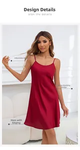 Detail view of adjustable straps and waist design on wine red satin nightgown