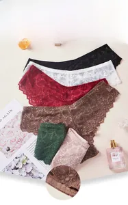 Mise à plat de culottes en dentelle transparente multicolores avec broderie florale