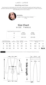 Size chart for women's satin pajamas set with height weight guides and garment measurements