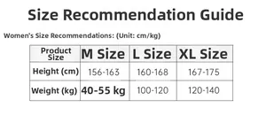 Women's pajama size chart with height and weight recommendations in M, L, XL sizes