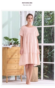 Detail of dry rose tiered floral nightdress with short sleeves and matching bra feature
