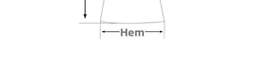 Detailed measurement diagram showing the hem width of the silk nightgown on white background