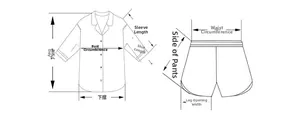 Detailed sizing chart for women's modal pajama set with shirt and shorts measurement guide